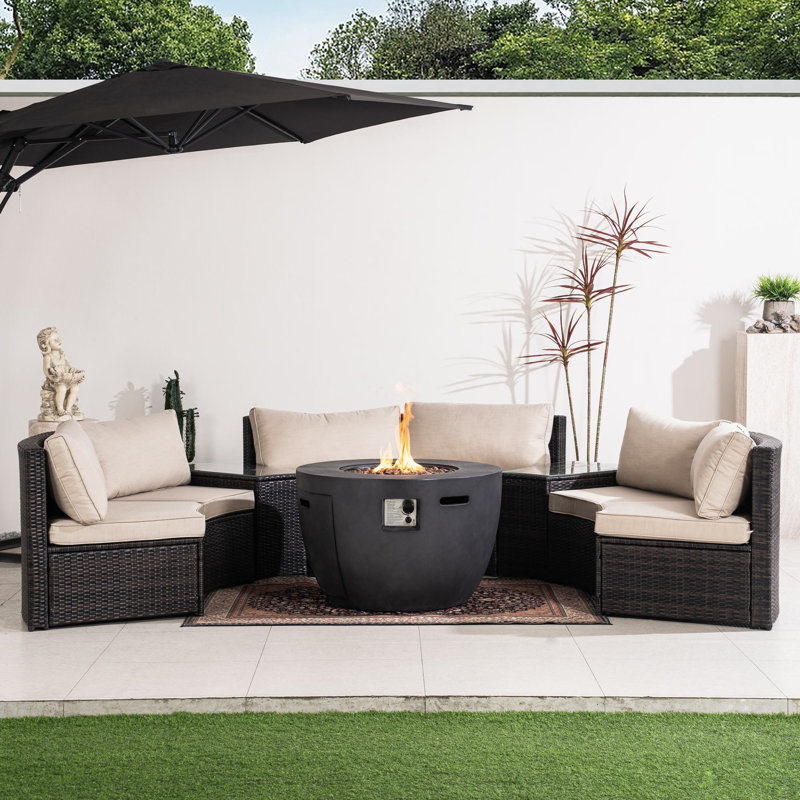 Ensemble de conversation modulaire en rotin 8 pièces avec coussins Webster, Beige Cushion/Brown Frame