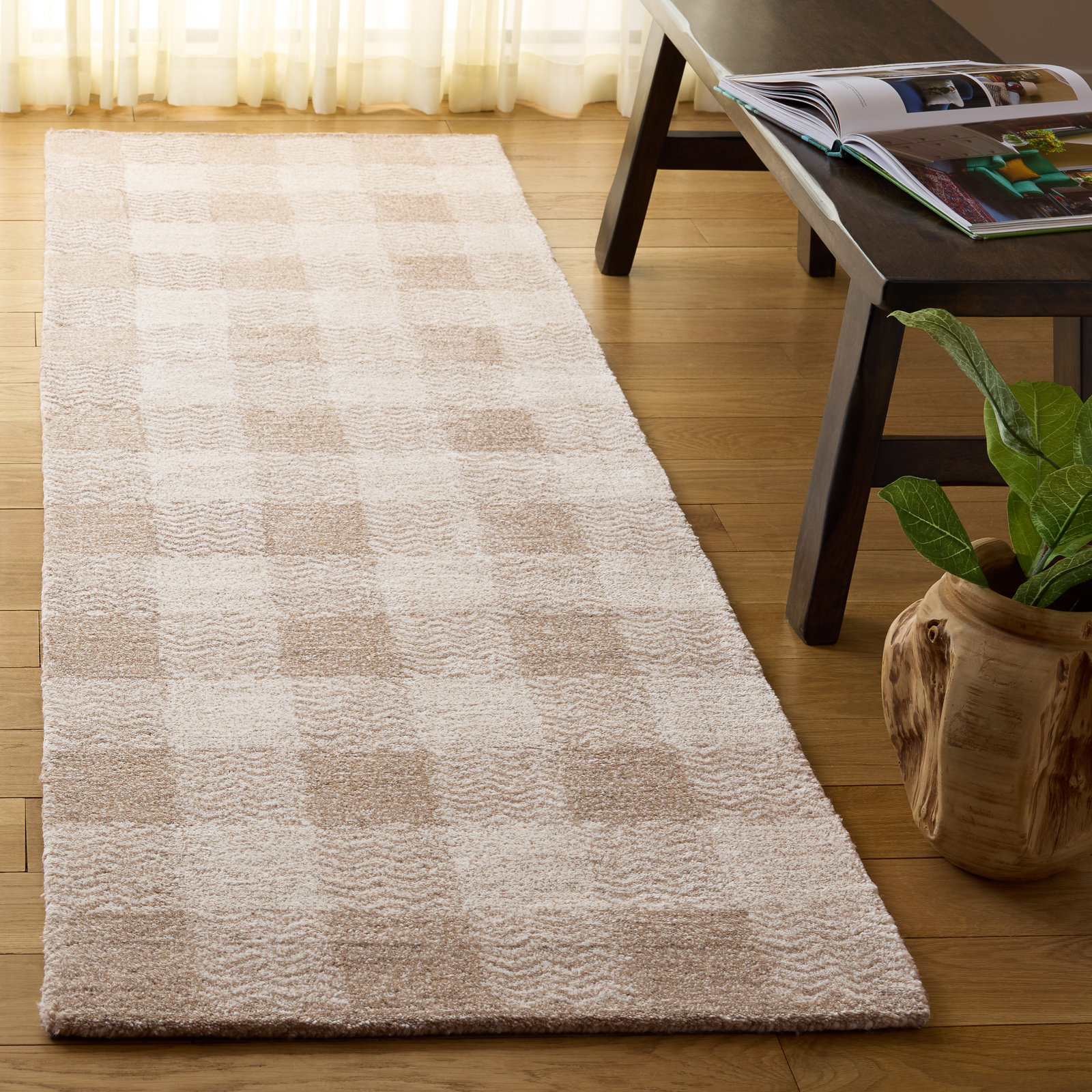 Hand-Tufted Wool Checkered Rug, Runner 2'3" x 8'