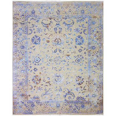 Tapis bleu clair / beige noué à la main de haute qualité