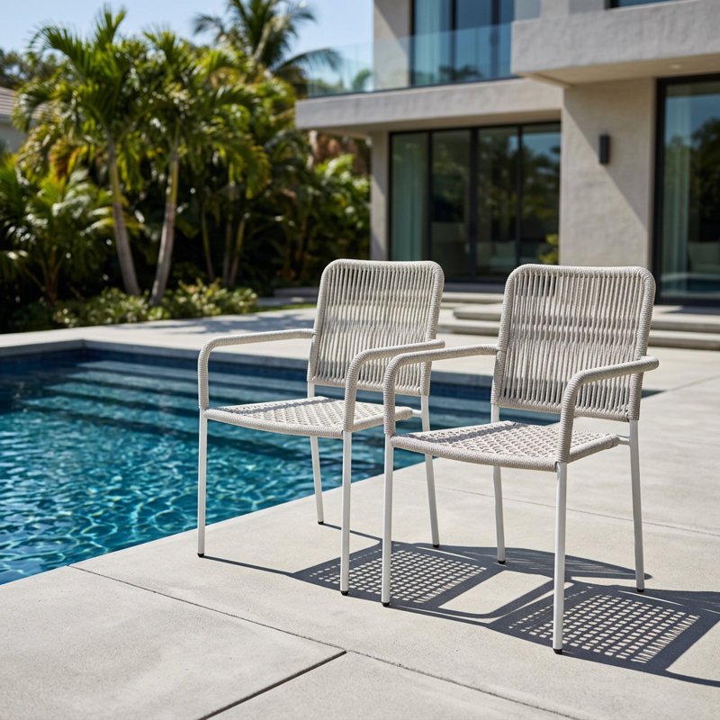Chaises de patio d'extérieur empilables assemblées 2 pièces Reno, Beige-white