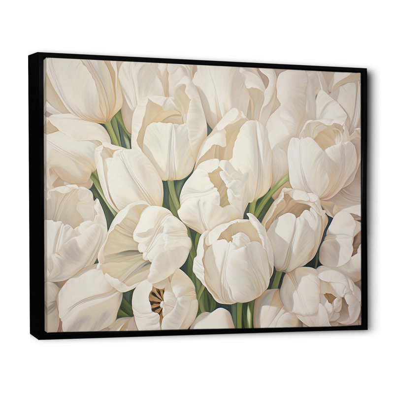 Minimalisme beige tulipes symphonie III - tulipes, Cadre flottant noir, H 16 po x l 32 po x P 1 po