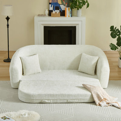 Canapé-lit convertible, canapé inclinable incurvé pliable 2 en 1, assise en chenille à deux places avec base coulissante et siège profond, comprend deux coussins, aucun assemblage requis
