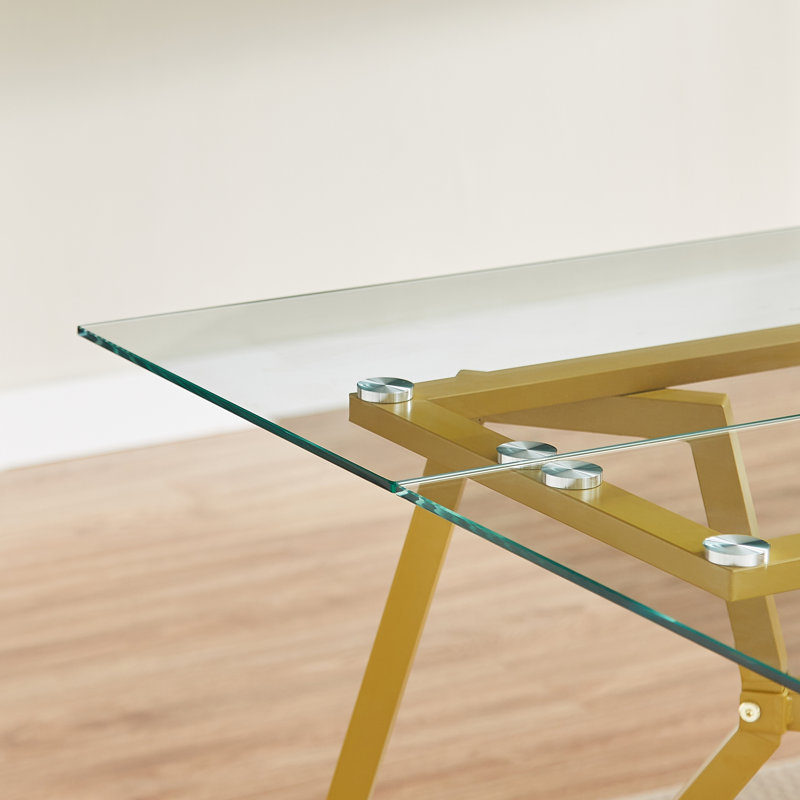 Table de salle à manger de 70,9 pouces en verre rectangulaire, pouvant accueillir de 1 à 8 personnes, table de salle à manger de cuisine moderne, équipée de pieds de table en métal robustes, convenant à la salle à manger, au salon et au bureau