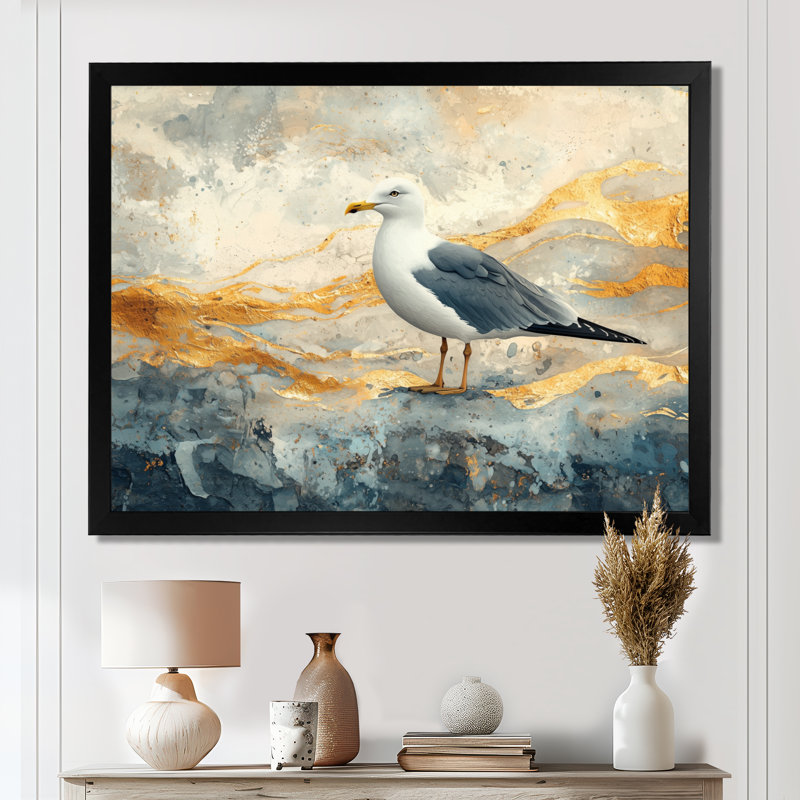 Mouette côtière The Watchful Gull III - Décoration murale mouette, H 12 po x l 20 po, Noir