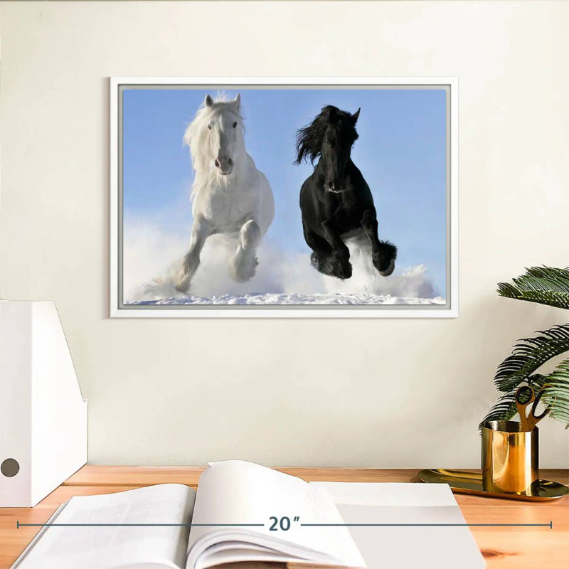 Chevaux frison d'hiver, Cadre flottant blanc, 13 po x 9 po
