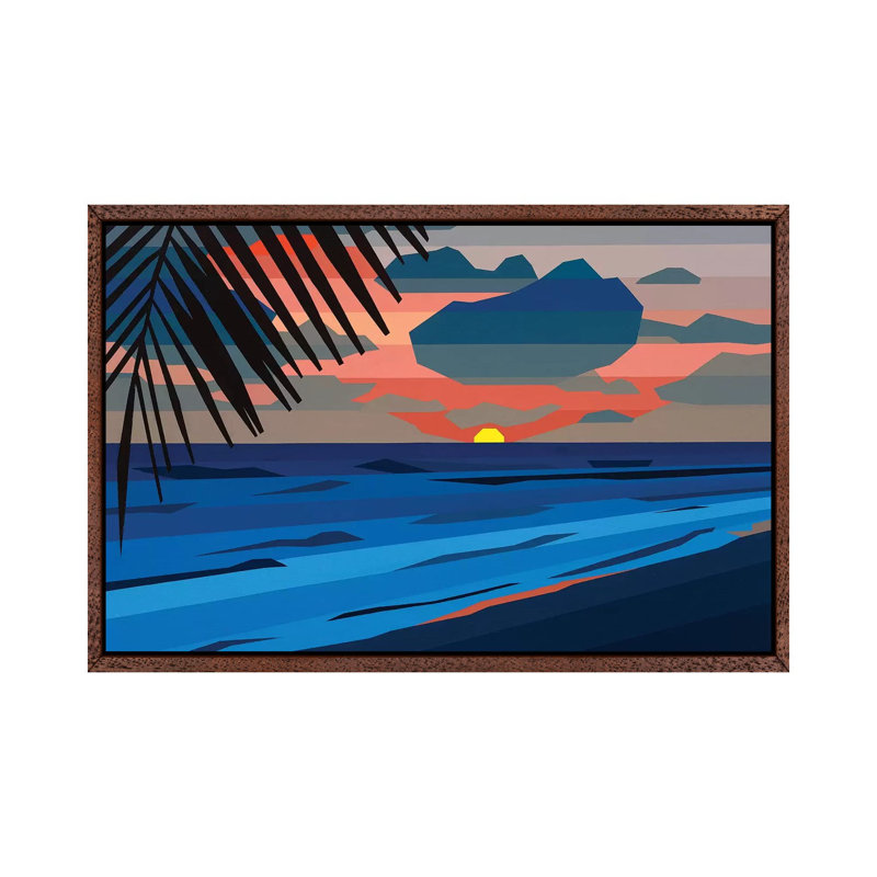 Tropical Beach Sunset 1 Piece Painting on Canvas, 66.04 cm H x 45.72 cm W, Classic Brown Wood Framed