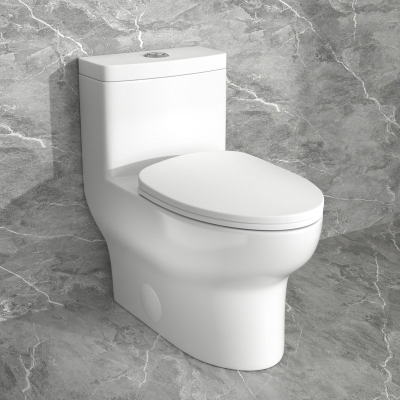 Logmey 1.6 Gallons GPF Elongated Comfort Height Floor Mounted One Piece Toilets (Seat Included)
