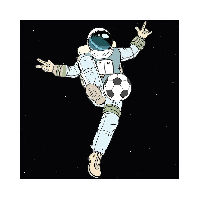 Astronaut And Football by Mirano - Wrapped Canvas Print, 12" H x 12" W x 0.75" D