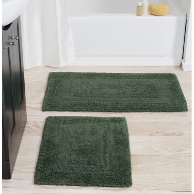 Tapis de salle de bain 4 pièces Lavish Home - Ensemble de tapis de salle de bain réversible en coton 2575 GSM - Tapis de bain lavables en machine pour la salle de bain, la cuisine et la salle de lavage (vert)