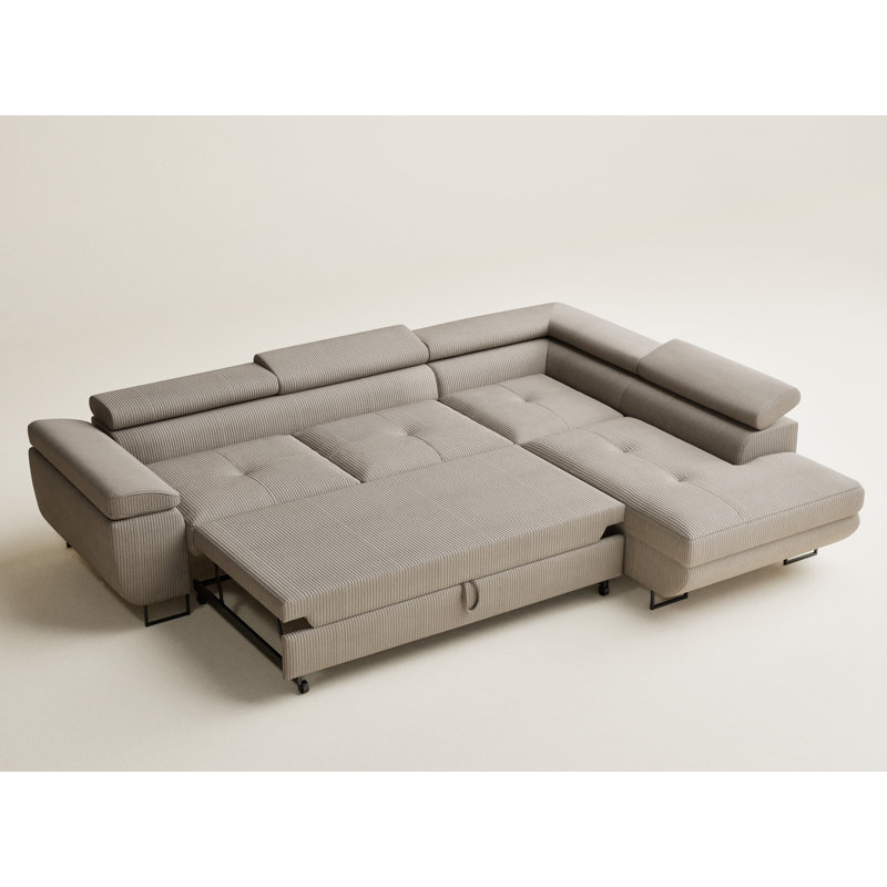 4 Seater Velvet Corner Sofa , Beige, Right Hand Facing