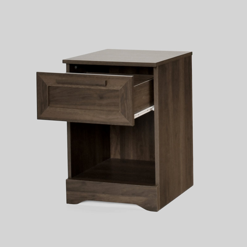 Walnut Rustic 1-Drawer Nightstand with Open Shelf