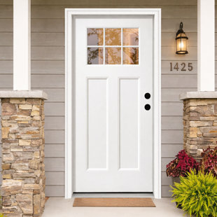 Modern Exterior Entry Front Door With 6-Lite Clean Glass Weatherproof Design For All Climates