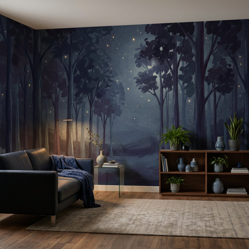 Adhésif mural Night Forest, Texturé non collé, 100 po x 96 po