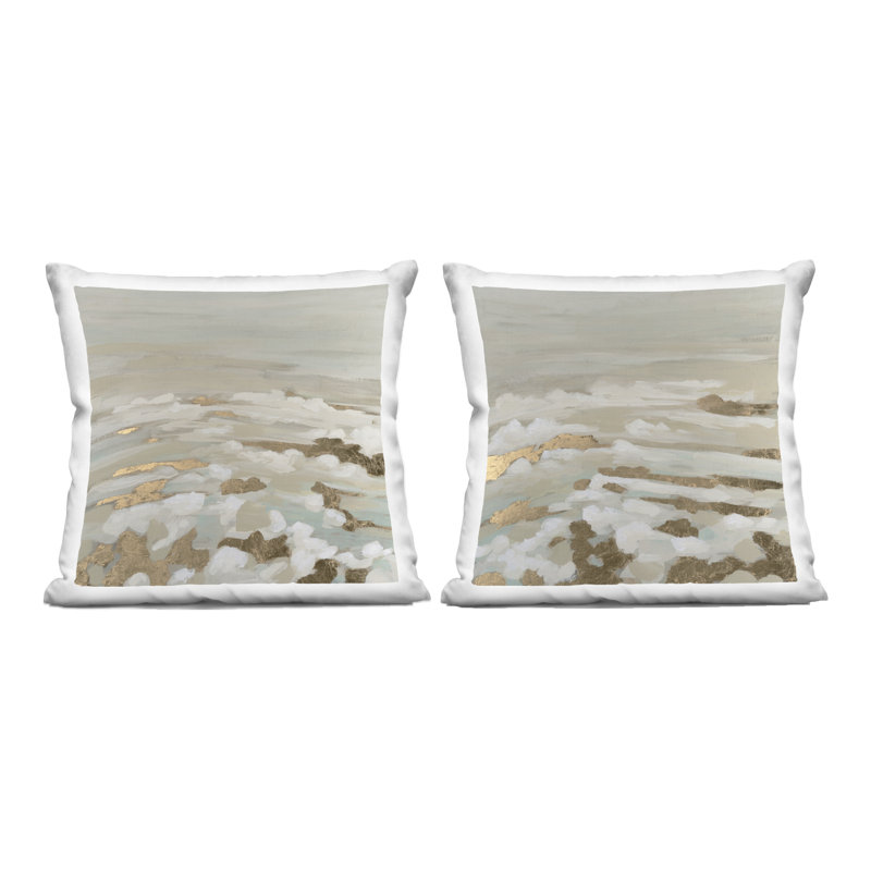 Ensemble de coussins décoratifs imprimés 2 pièces Gilded Surf Abstract Coast par June Erica Vess, Gilded Surf Abstract Coast