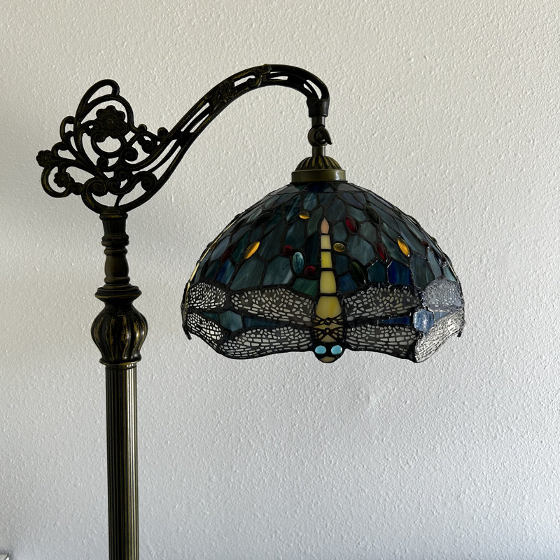 Lampe sur pied Phillipsville Tiffany en forme de libellule en verre coloré avec ampoule à DEL avec col-de-cygne et l 20 po x P 12 po x H 63 po