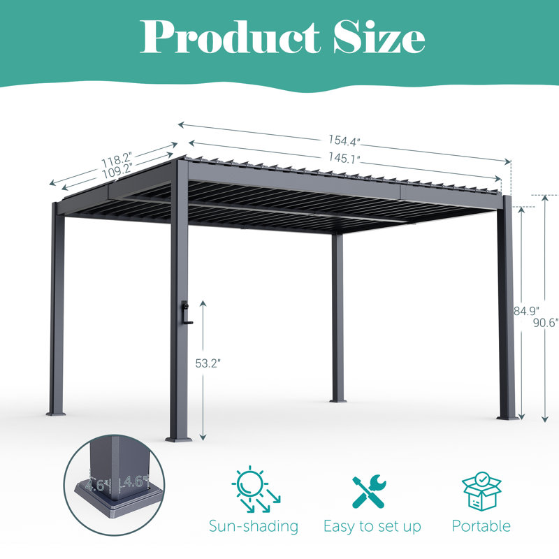 Aluminum Patio Pergola with Adjustable Rainproof Louvers, 10x13ft