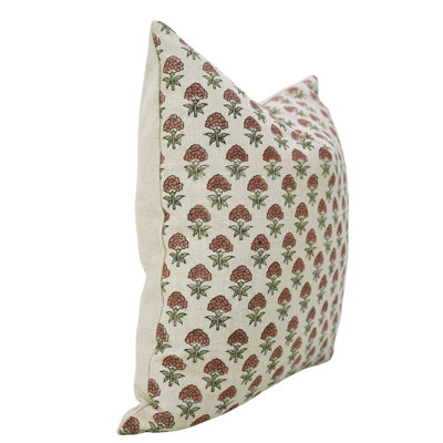 Fabdivine Rustic Hand Block Print Cushion – Traditional Sofa Pillow, Strawberry, Brown