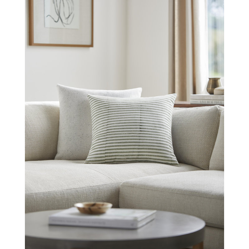 Striped Linen Throw Pillow, Pillow Cover Only - No Insert, 18" x 18", Green
