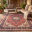 Tapis Cliff traditionnel à médaillon délavé de style persan, bleu marine, orange, or, vert, crème, ivoire, lavable à la machine, antidérapant, à poils courts, pour intérieur et extérieur, adapté aux animaux domestiques, idéal pour le salon, la chambre, la salle à manger, l'entrée, le couloir ou le bureau.-58437055