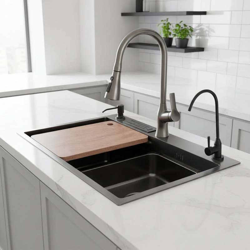 Drop In Kitchen Sink with Pull-out Faucet