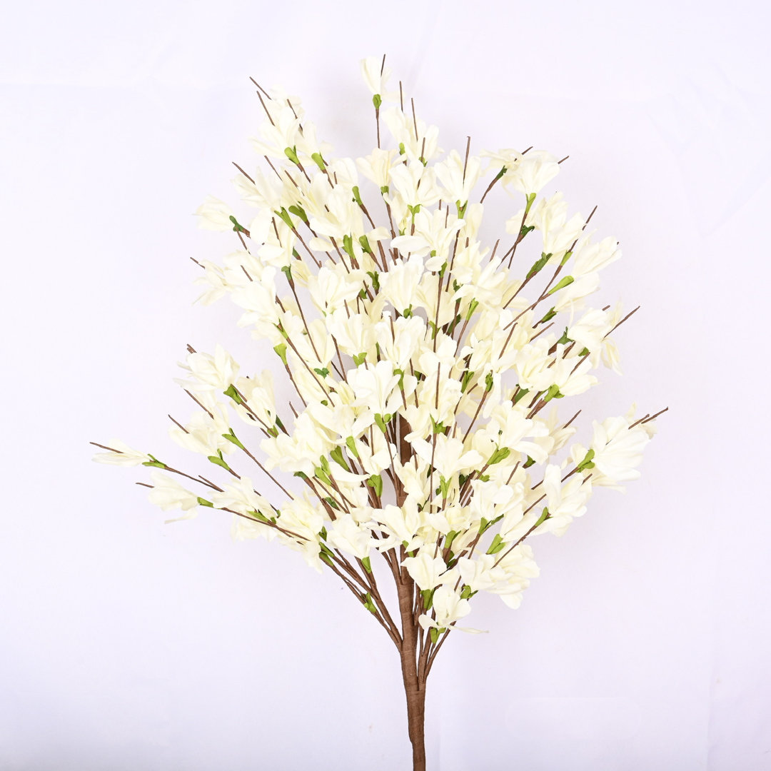 Faux Forsythia Branch, Blossoms Arrangement Primrue Flowers/Leaves 
