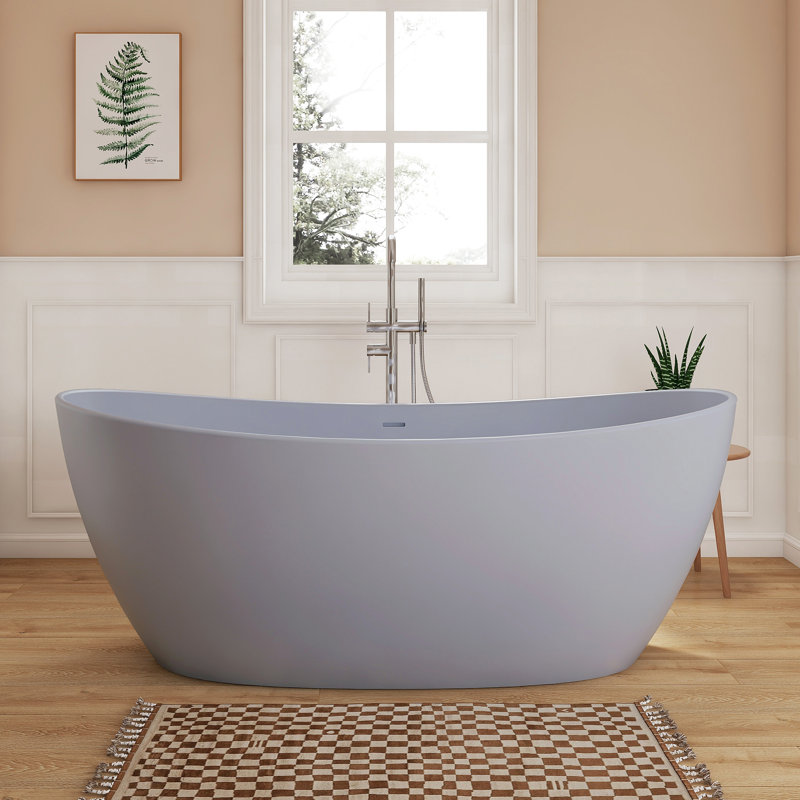 Baignoire profonde autoportante à surface solide de 65 po Fslefay, Gris clair