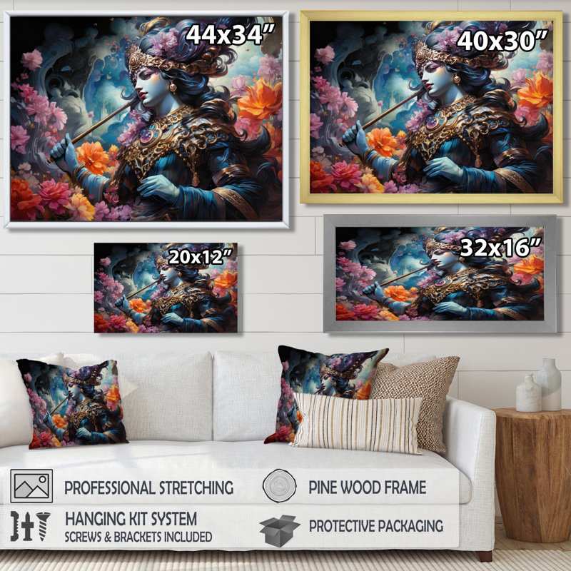 «Hinduisim Art», art mural de l'hindouisme, Cadre simple noir, H 34 po x l 44 po x P 1,5 po