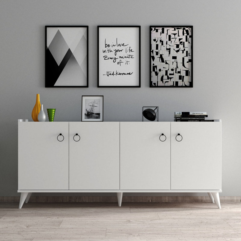 Modern White Console Table with Numerous Shelves, 70.9 x 31.2 x 17.5 inches | 100% Melamine Coated Particle Board, Thickness: 0.7 inches | Stylish Storage Solution for Living Room & Entryway, Elegant Design