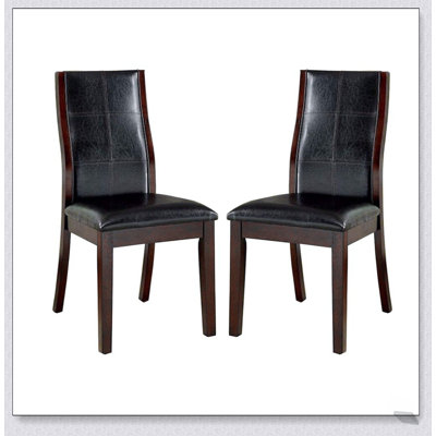 Ensemble de 2 chaises d'appoint de salle à manger transitionnelles avec dossier incurvé unique et siège rembourré en similicuir espresso, finition cerisier brun