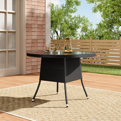 Kinchen Round Glass Outdoor with Umbrella Hole Dining Table - 105 cm W 105 cm D
