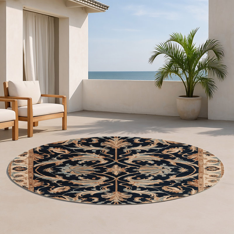 Tapis d'intérieur et d'extérieur brun Persian, Rond 5 pi