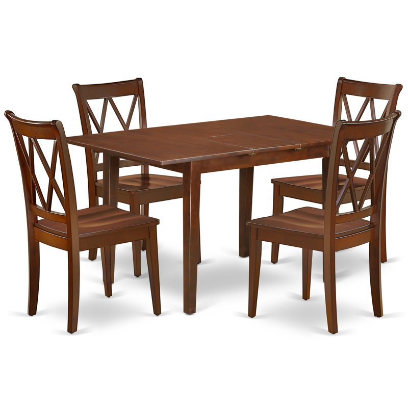 Ensemble de salle à manger 5 pièces comprenant une table de cuisine rectangulaire avec rallonge papillon et 4 chaises, 81 x 152 cm, acajou