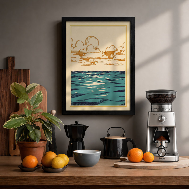 Sky Meets Sea Coastal - Framed Print, A2 - 59.4 x 42.0 cm, Black