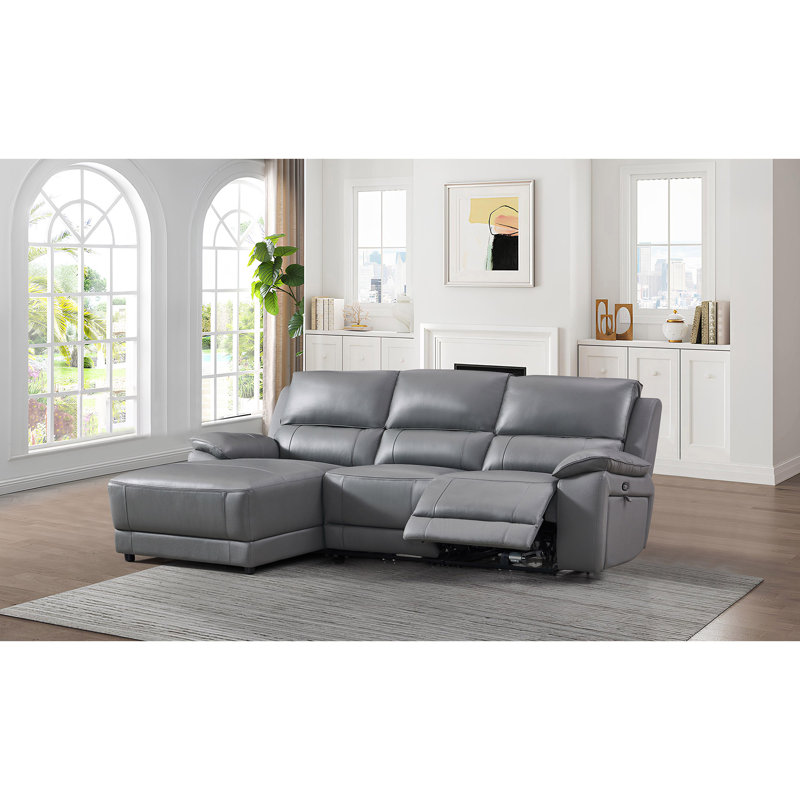 Canapé modulaire inclinable électrique en cuir Carrabelle, Face à la gauche, Cuir véritable gris