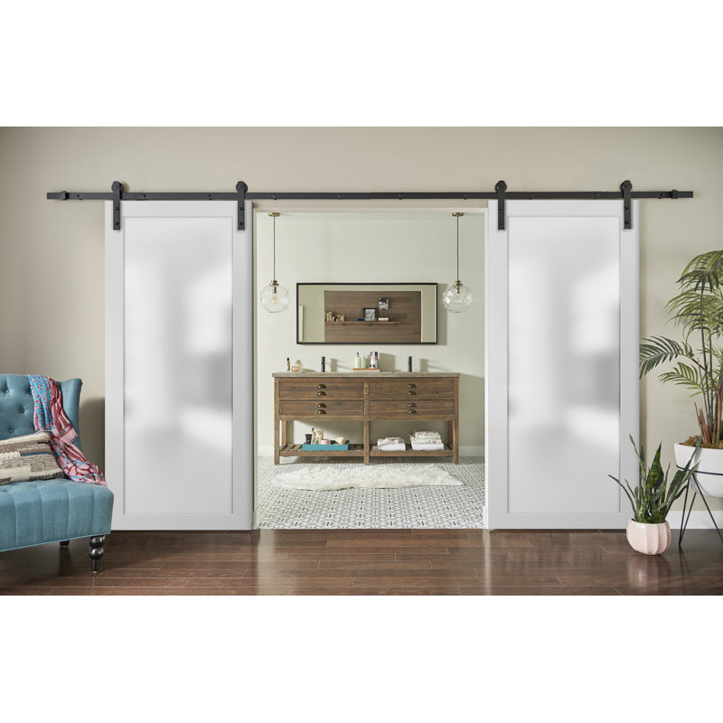 Portes de grange en verre givré Planum, 48 po x 96 po, Satin blanc