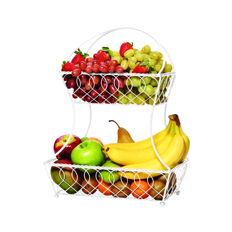 Gourmet Basics by Mikasa Loop And Lattice 2 Tier White Flatback Storage Basket