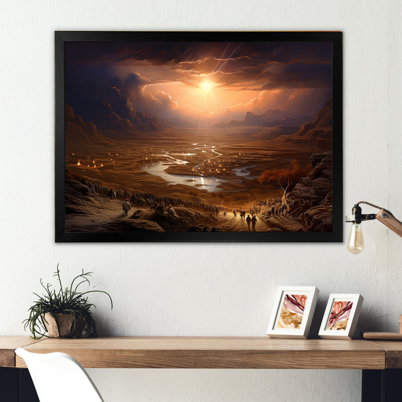 Judaism Moses Desert Journey Mirage sur toile, H 34 po x l 44 po x P 1,5 po, Cadre simple noir