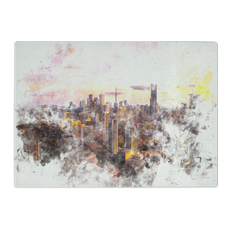 Tempered Glass Toronto Canada Skyline Watercolour Chopping Board, 28.5 cm x 39 cm