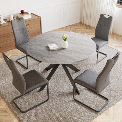 46'' Round Dining Table Set, Modern Kitchen Table Set for 2-4 Person, Farmhouse Kitchen Dining Room Table Set with Chrome-Plated Legs Side Chairs, for