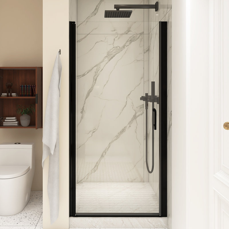 34 po X P 72 po H Porte de douche semi-encadrée, Noir mat