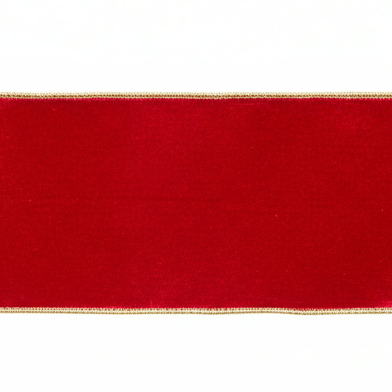 Velours brillant 10 verges Vickerman avec bordure dorée / ruban arrière., Rouge, H 0,2 po x l 360 po x P 4 po