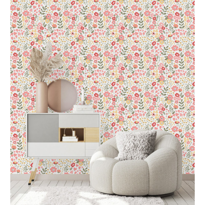 Peel & Stick Floral Tile, 2.08' W x 10.42' L