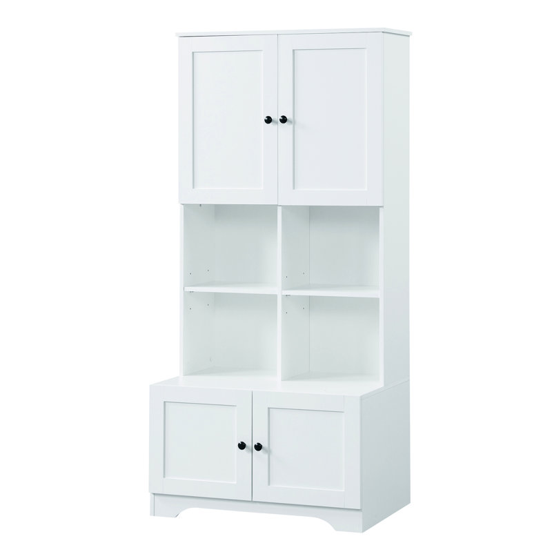 Rangement autoportant pour la salle de bain - 4 portes avec armoires basculantes blanches et tablettes réglables