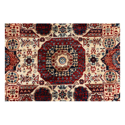 Hand-Knotted High-Quality Ivory and Red Runner