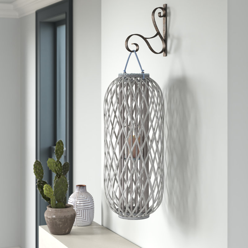 Kalalou Tall Grey Willow Lantern with Glass 31.2" H, 31.2" H x 13.5" W x 13.5" D