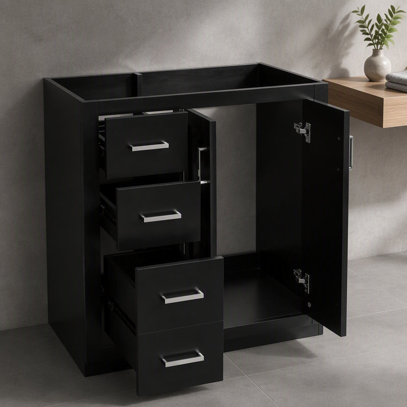 30'' Bathroom Vanity, Solid Wood Frame Bathroom Storage Cabinet, Freestanding Vanity Set with 3 Drawers& Soft Closing Doors