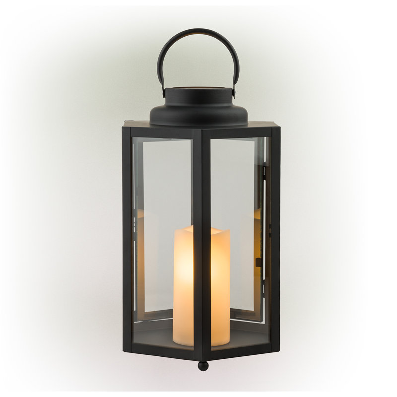 Lanterne hexagonale en métal à piles avec lumières DEL, H 14 po x l 9 po x p 9 po