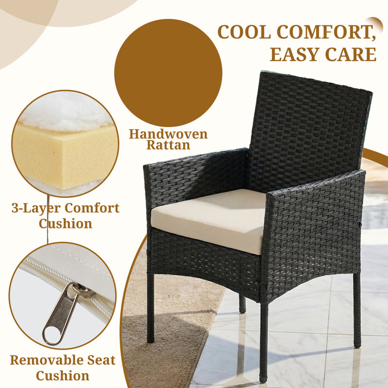 Ensemble de meubles de patio 3 pièces, meubles d'extérieur en rotin PE en osier avec table basse et coussin lavable, causeuse bistro compacte pour balcon, jardin, bord de piscine