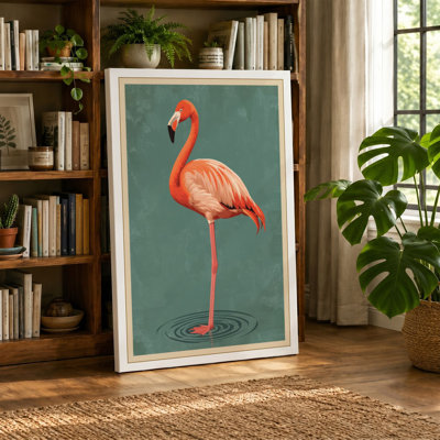 Flamingo at Water's Edge Vintage - Wrapped Canvas
