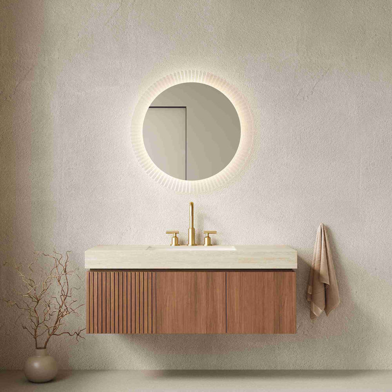 Meuble-lavabo mural, Chêne brun, Beige
